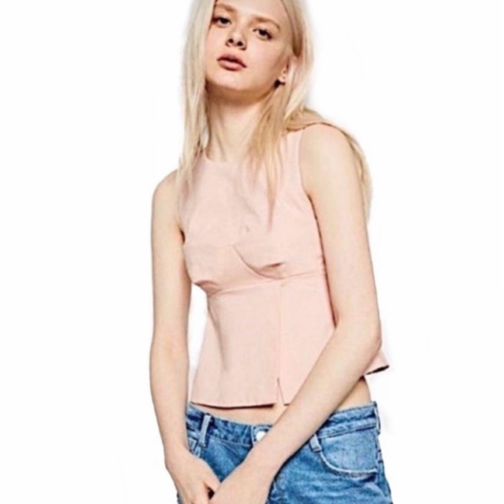 ZARA Pink Peplum Bustier Tank Crop Top Size Medium - Picture 2 of 6